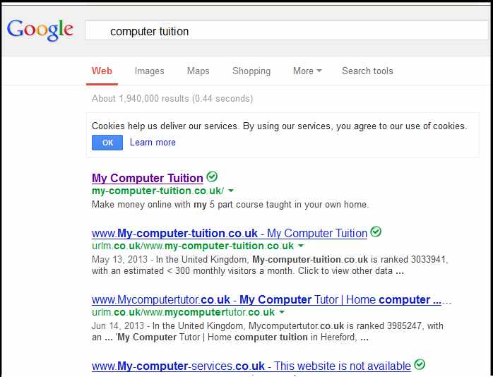 A Google search for Computer Tuition